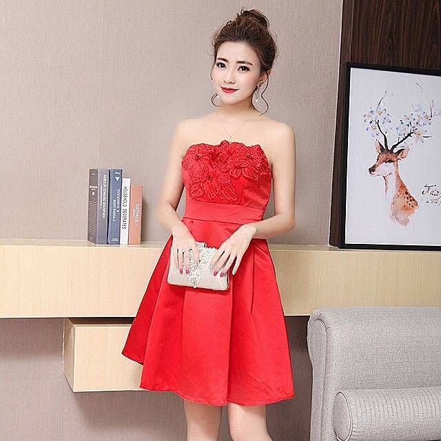 B002 party dress merah party dress Sweet Berry - Claudette Dress (Dress Pesta Organza Wanita)