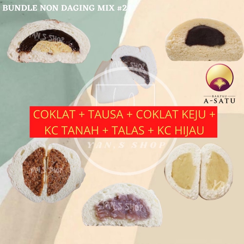 

Bakpau A1 - Bundle Non Daging Mix 2 - Coklat / Coklat Keju / Tausa / Kacang Hijau / Talas-