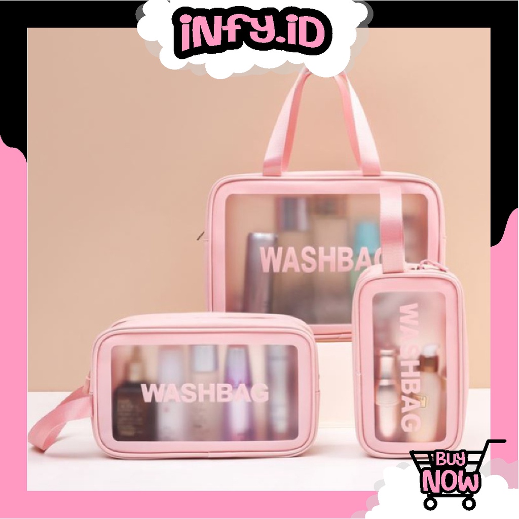 INFY - R526 Tas Kosmetik Transparan Washbag Anti Air / Tas Travel Toiletry Bag Waterproof - Pouch Make Up Toiletries - Tas Sabun Peralatan Mandi Travel