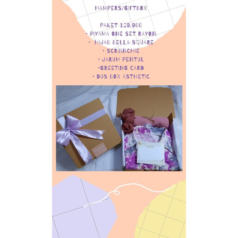 

PAKET HAMPERS/GIFT BOX/HAMPERS PIYAMA/HAMPERS HIJAB/HAMPERS MURAH