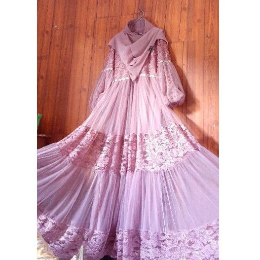 gamis brukat warna lilac gamis tile warna lilac set syari warna lilac original kualitas butik