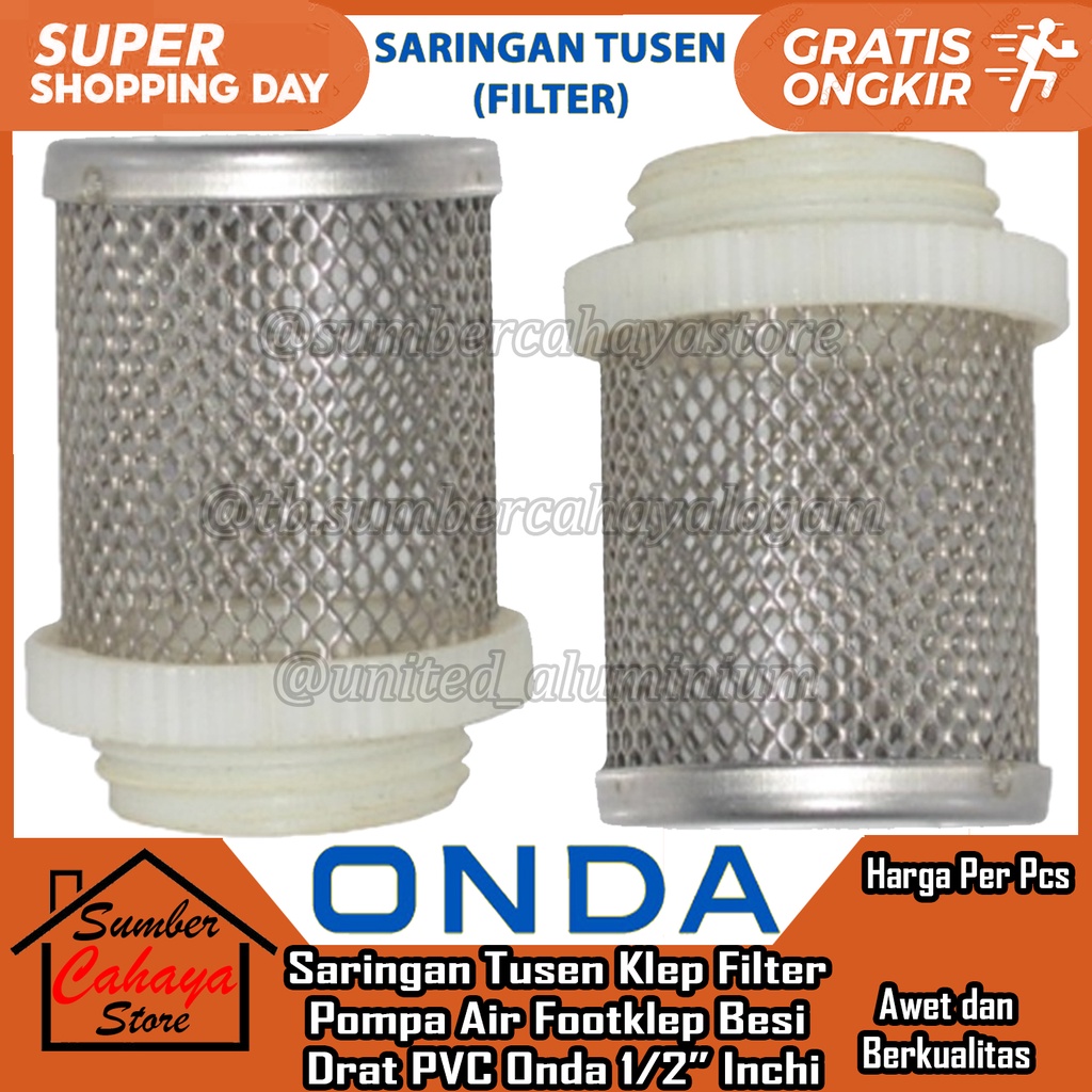Saringan Tusen Klep 1/2" In Inci Inch Inchi Filter Onda Pompa Air Footklep Valve Palpe Katup pengaya