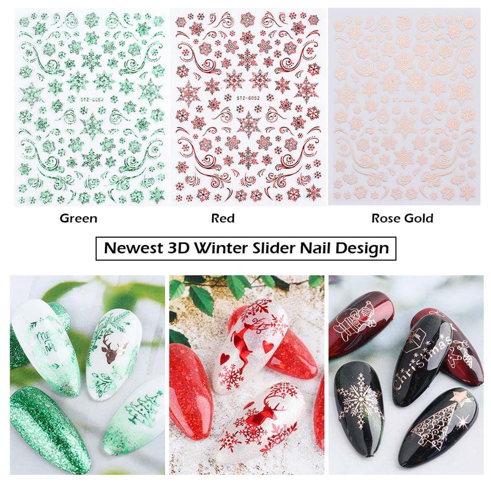 AUGUSTINA Agustina Stiker Kuku Natal Wanita 9pcs /set Elk Snowflake Manicure Aksesoris Pohon Natal Nail Art Dekorasi