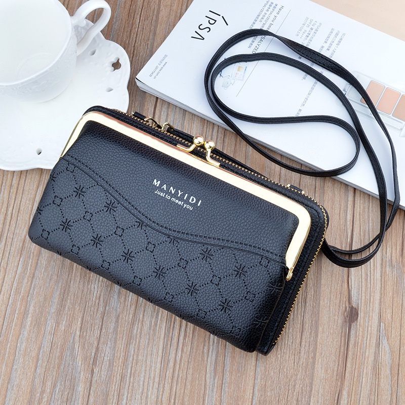 DOMPET HP SELEMPANG WANITA PESTA KULIT HITAM EIGEN WA257B5 TALI SLING PANJANG IMPORT BATAM KOREA ORI