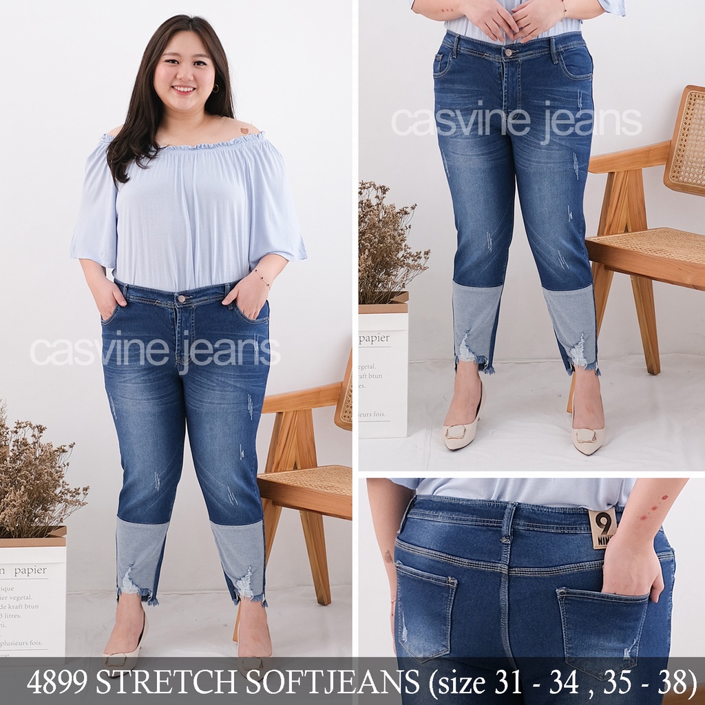 Celana jeans cewek wanita sobek ripped destroy 7/9 two tone patch claw cakar 4899