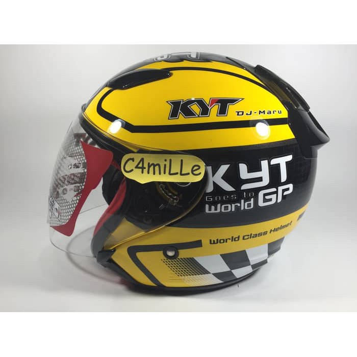 Helm KYT DJ Maru Motif GP Word Kuning