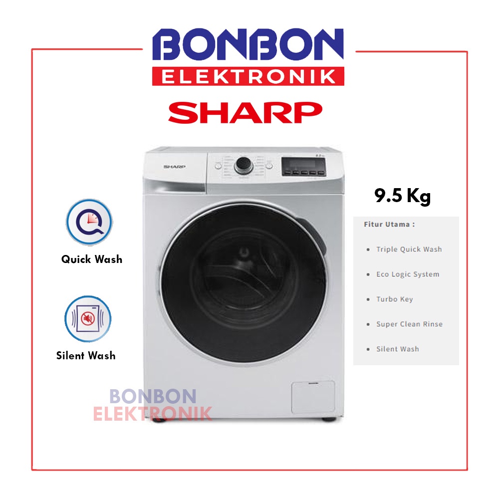 Sharp Mesin Cuci Front Loading 9.5KG ES-FL1491XW / ESFL 1491 XW