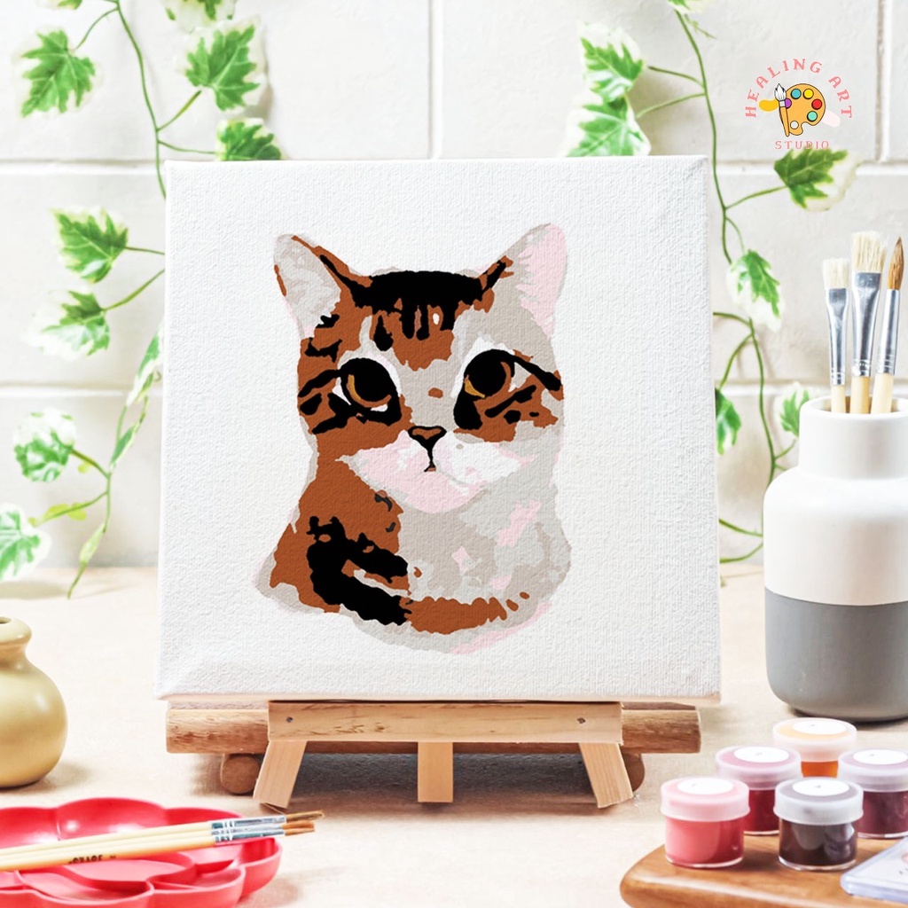 

Paint by number lukisan kucing canvas 20x20 cm / painting kit / set melukis