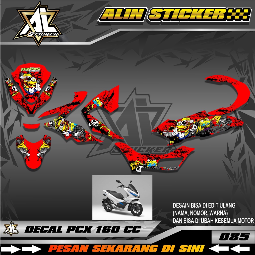 085 DECAL STICKER MOTOR PCX 160 CC DESAIN MINION ZOMBI FULL BODY