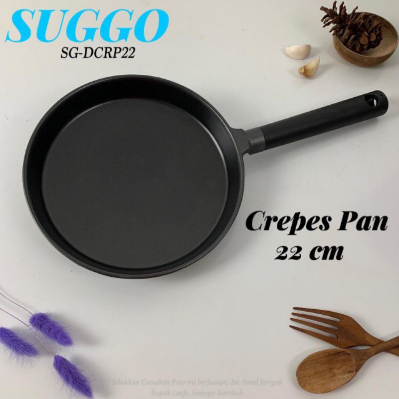 Suggo Crepes Maker 22 CM Gagang Kayu Wajan Kwalik Crepe Teflon Cetakan Kulit Lumpia Risoles Leker Anti Lengket