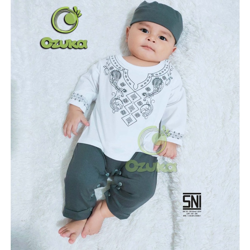 Baju Muslim Aqiqah Koko Bayi Laki-Laki 0 6 Bulan Romper Jumper Bayi Lengan Panjang Sablon Ozuka Baju Koko Bayi Jumpsuit Koko Bayi