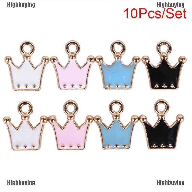 Hbid Glory 10Pcs / Set Liontin Bentuk Mahkota Kecil Bahan Alloy Enamel Untuk DIY Perhiasan / Craft