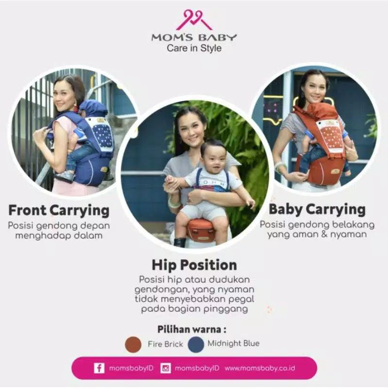 MOM'S BABY Gendongan Hipseat Bayi 6 Posisi Ruby Series MBG 2023