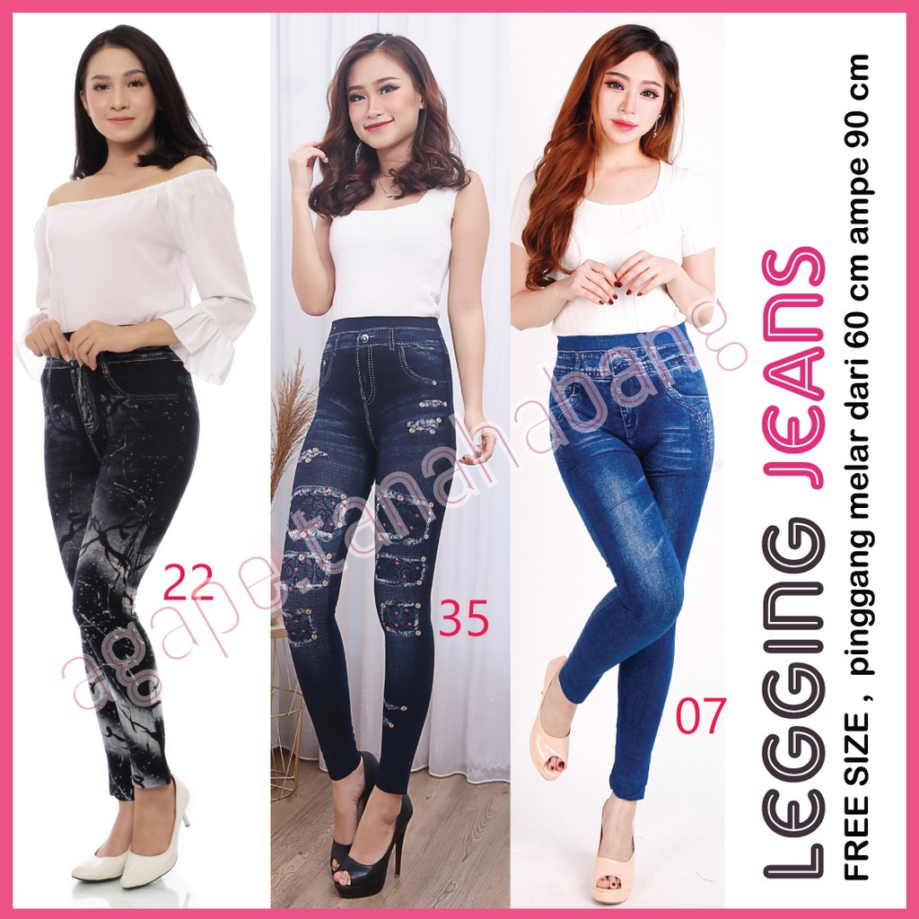 legging jeans wanita [ motif 1 - 39 ] / legging jeans import / legging wanita panjang