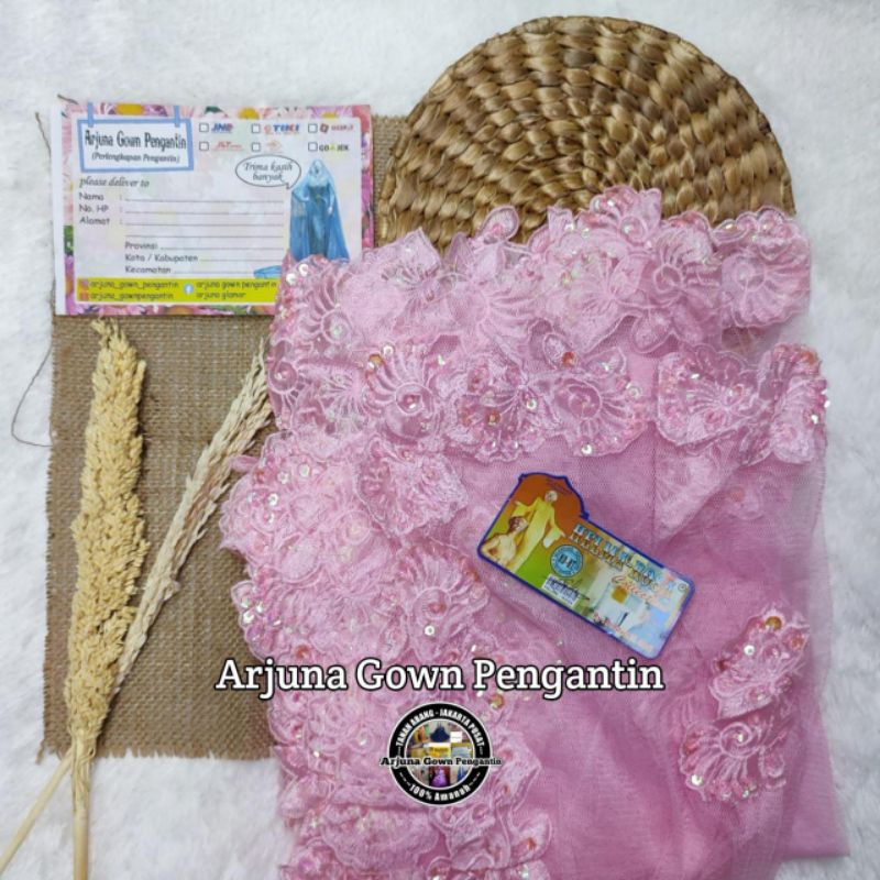 [TERMURAH] Selendang Bordir Payet || selendang akad || Selendang Pengantin Payet-BabyPink
