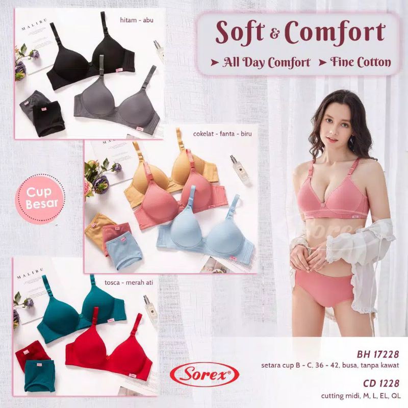 SOREX Bra Soft &amp; Comfort 17228 Busa Tanpa Kawat Setara CUP B-C