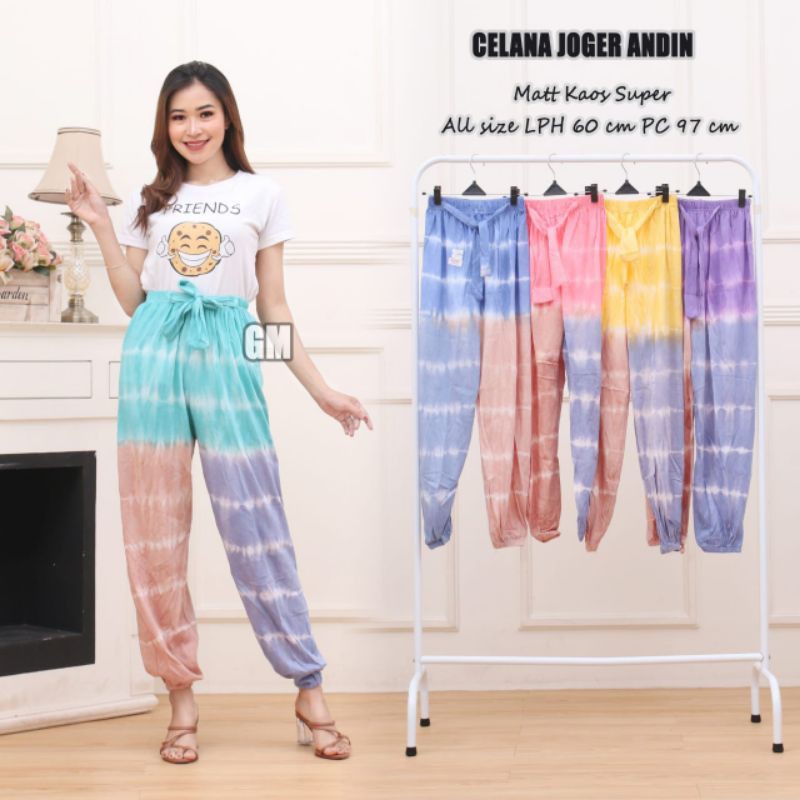 Celana panjang terbaru motif pelangi tye dye