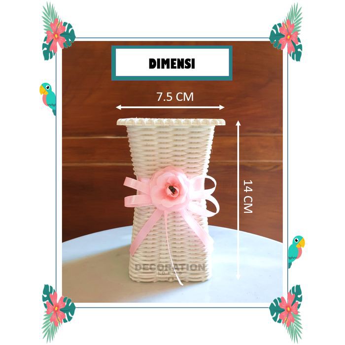 GRATIS BUBBLE WRAP Pot Vas Bunga Rotan Kotak Putih Pita Pink