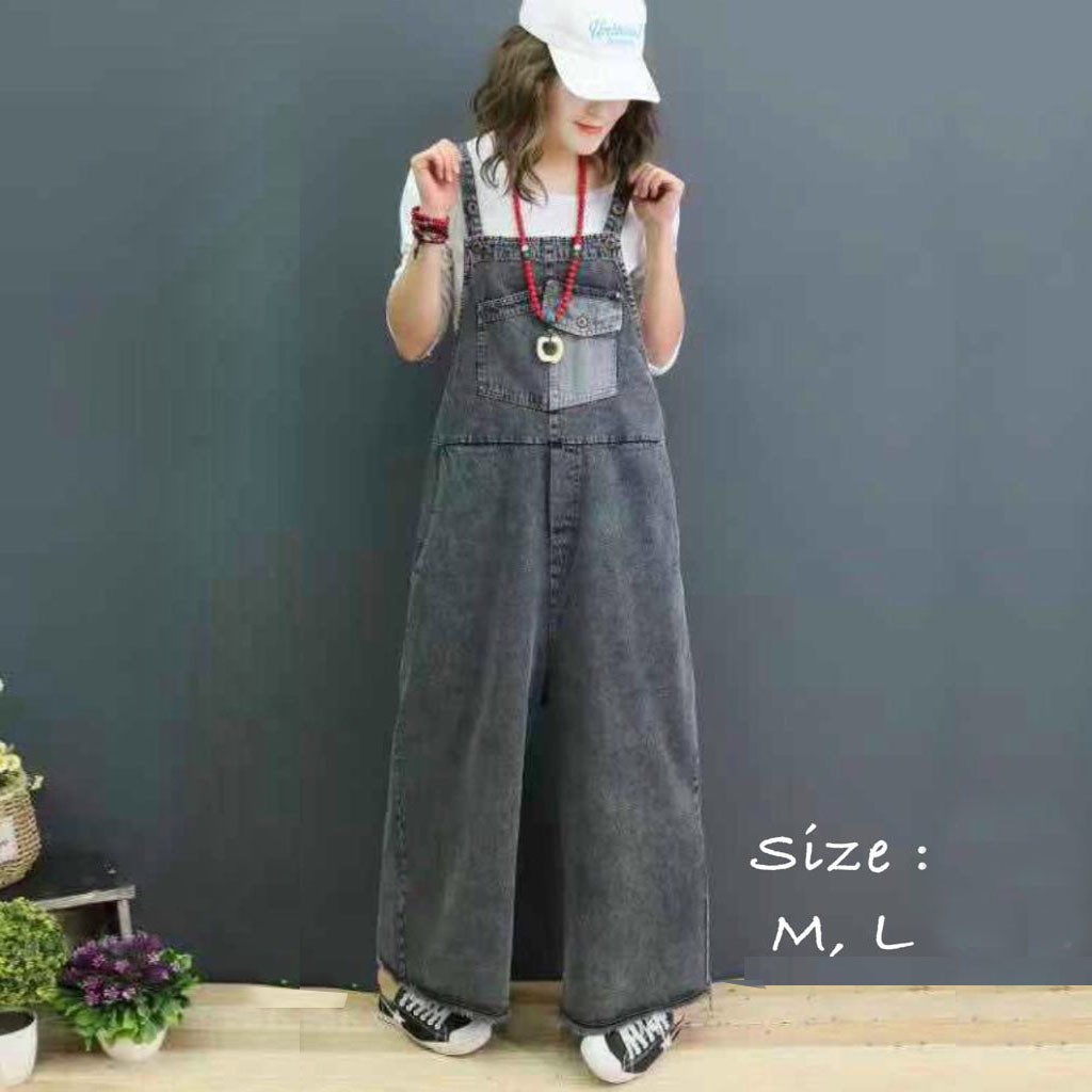 OVERALL JUMPSUIT KULOT MAXI DENIM JEANS ABU KOREA IMPORT