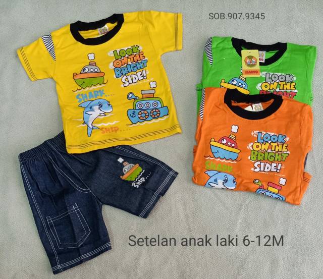 Setelan oblong celana jeans anak cowok 1tahun bergambar