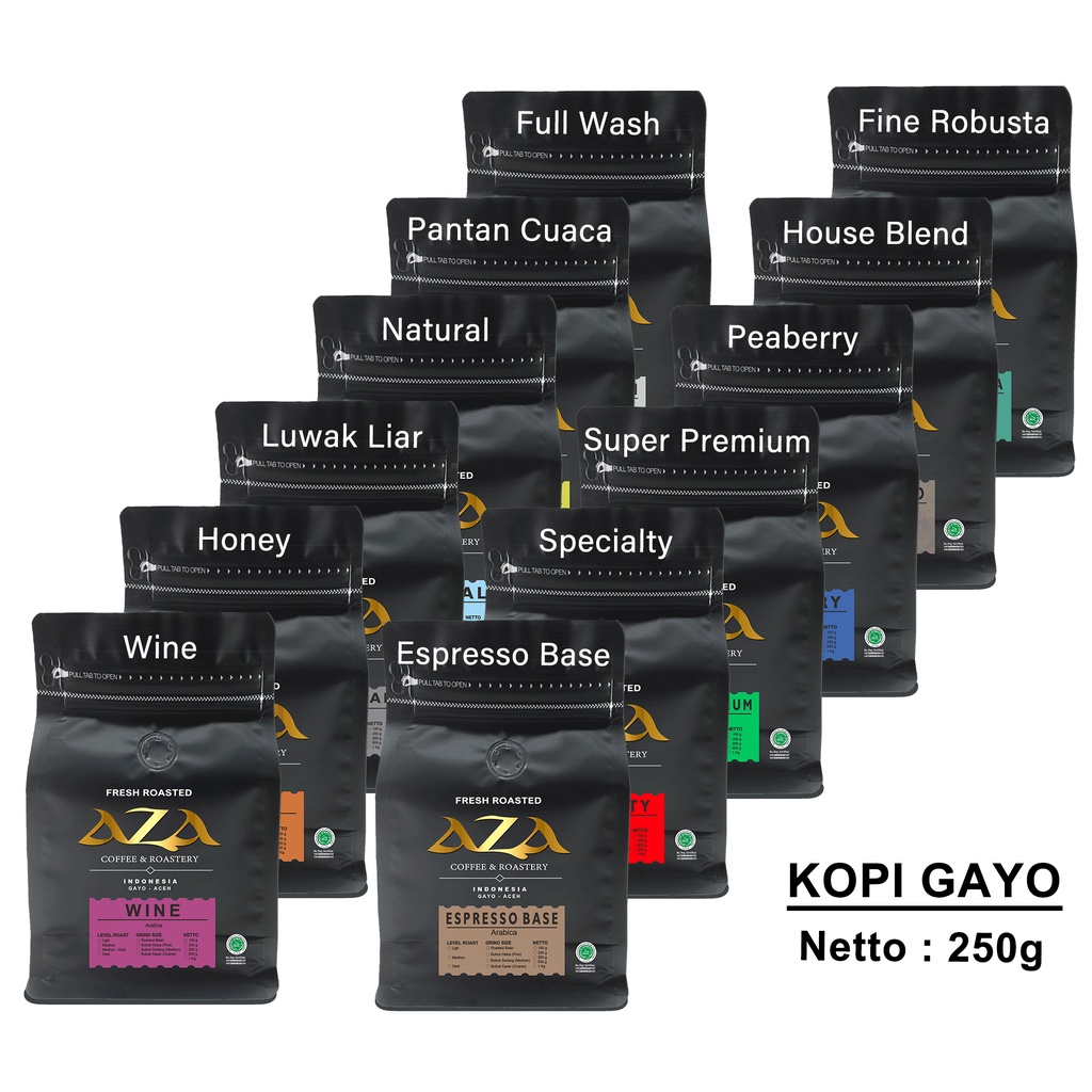 

Aza Coffee Kopi Gayo Aceh Arabica Robusta Coffee 250g Single Origin Coffe Powder Bubuk Biji Roasted Beans