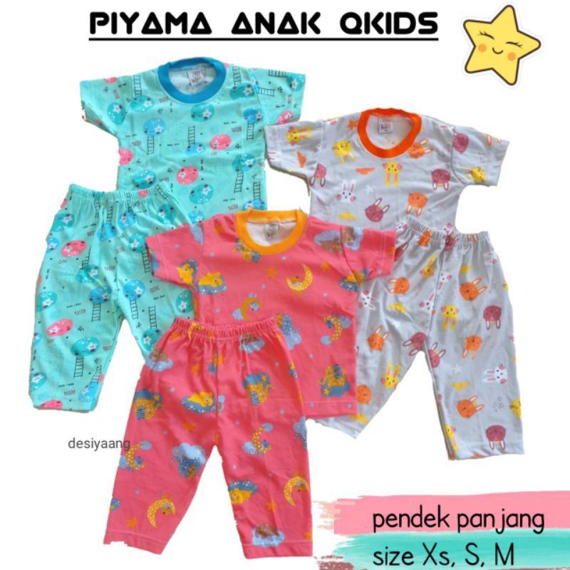 Piyama Bayi QKIDS Size Xs Usia 1 tahun Lengan Pendek Celana Panjang Motif