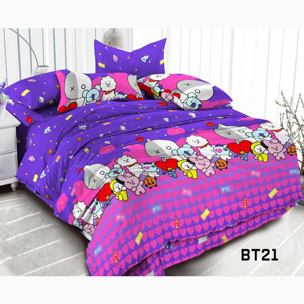 Sprei ROMEO Motif Import Karakter Korea Sprei BTS Army Sprei BT 21 BT21 Purple