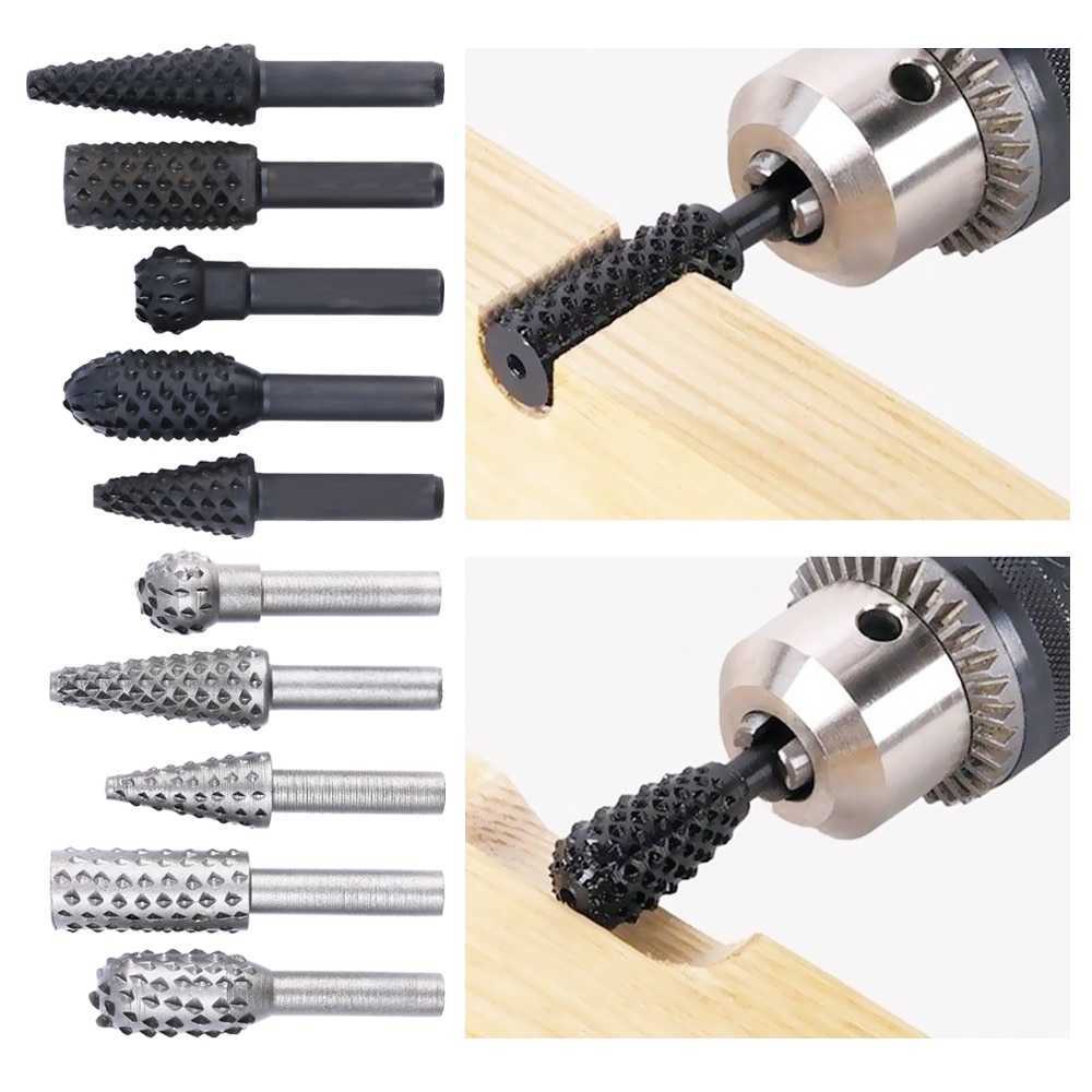 Mata Bor Kayu Wood Bits Steel 1/4 Inch 5 PCS / Mata Bor Pelubang Lubang Pelobang Lobang Pahat Pemahat Pengukir Ukir Pahat Kayu Engsel Bobok Kecil Mini Grinder Untuk Bor Ukir Panjang 1 Set Stainless Stainlis  Murah / Pembuat Lubang Kayu Murah Original