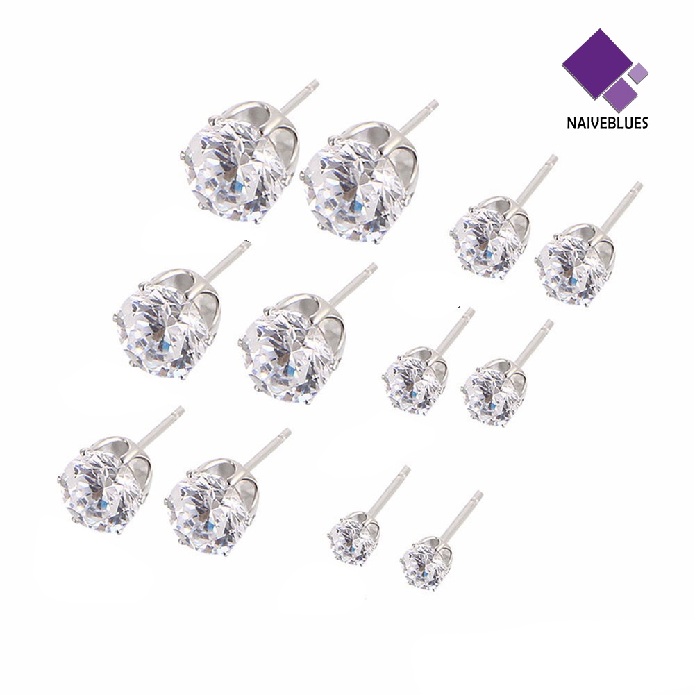 6 Pasang Anting Stud Cubic Zirconia Bentuk Mahkota Bulat Untuk Wanita