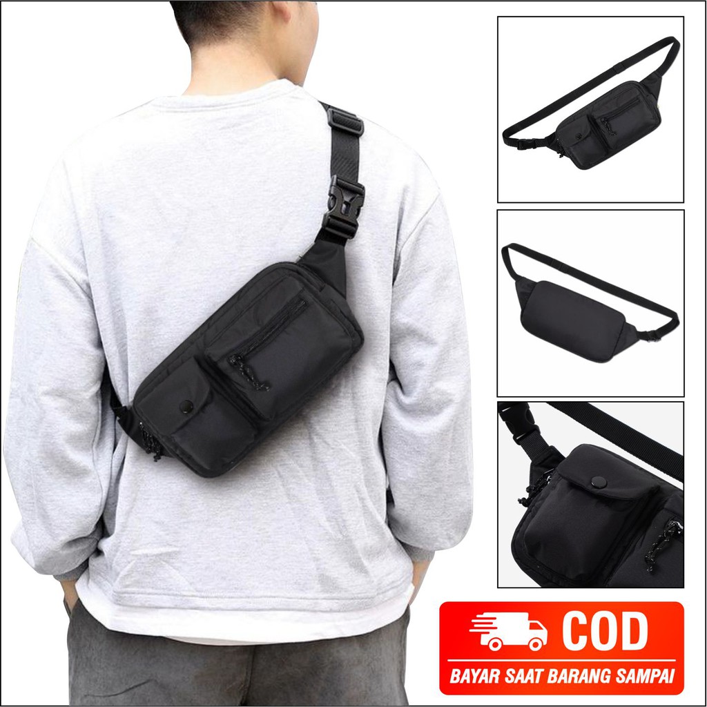 Pege 8828 - Waistbag Tas Selempang Pria Kotak Polos Tas Pinggang Slingbag