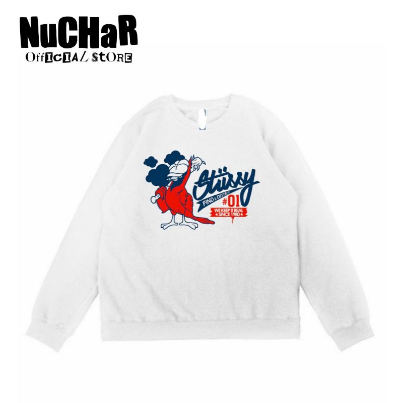 CREWNECK SWEATER STUSSY - LOGO SIMPLE GRAPHIC SWEATSHIRT JACKET - OVERSIZE PUTIH JAKET PRIA WANITA h