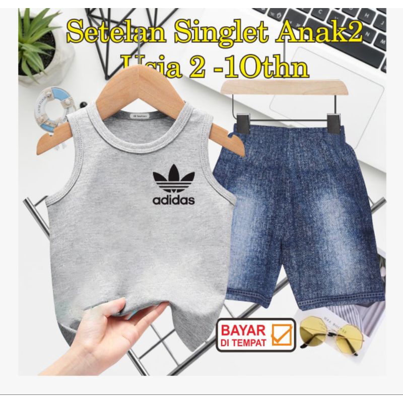 ((IB))SETELAN ANAK SINGLET SEMI JEANS/4D1D4S DIGITAL SABLON