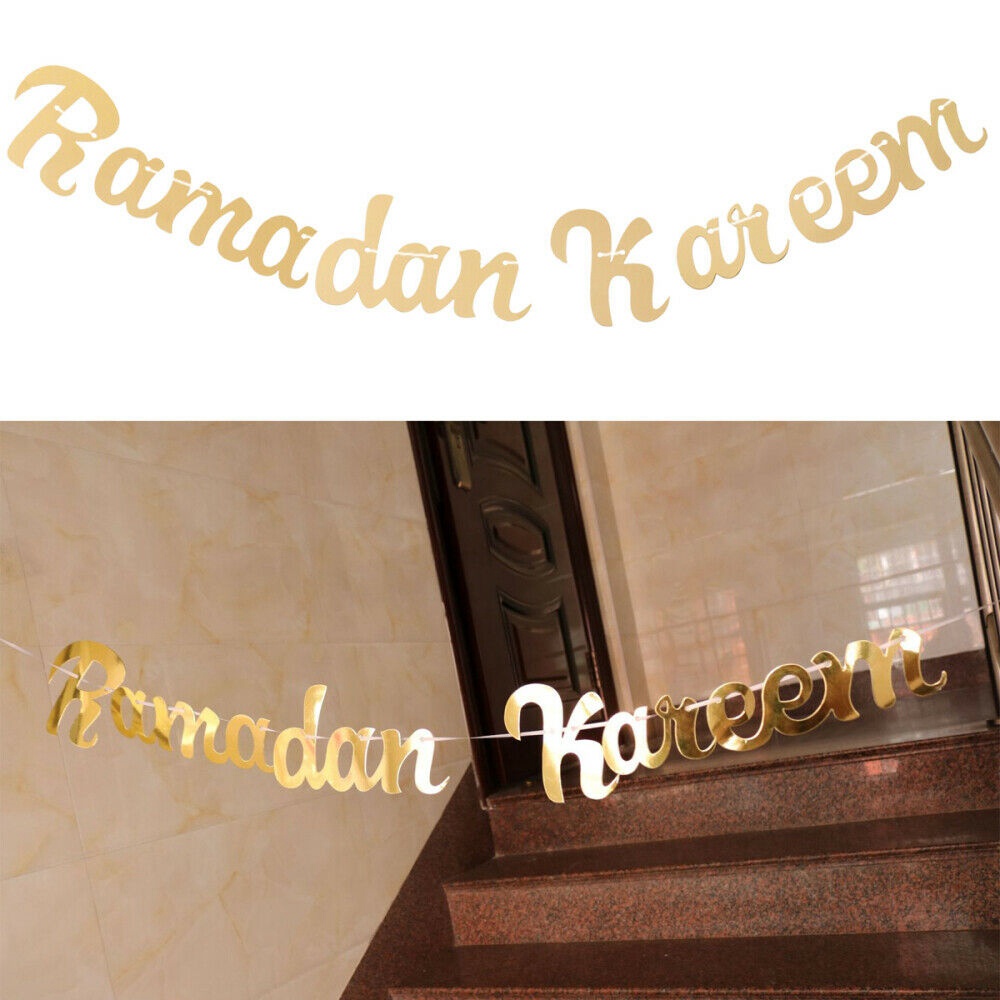 1 Pc Banner Gantung Motif Tulisan Ramadhan Warna Emas Untuk Dekorasi Pesta