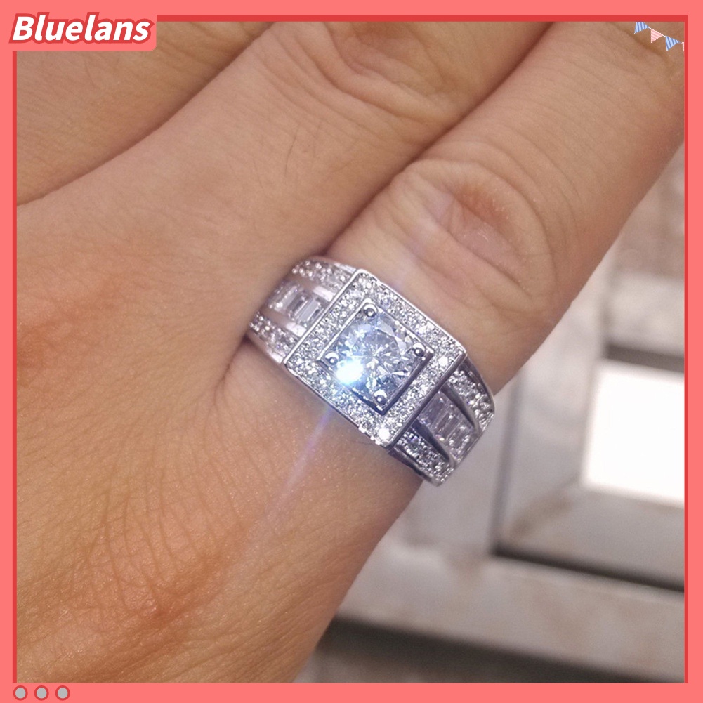 Bluelans Fashion Men Rhinestone Wedding Engagement Finger Ring Party Decor Jewelry Gift