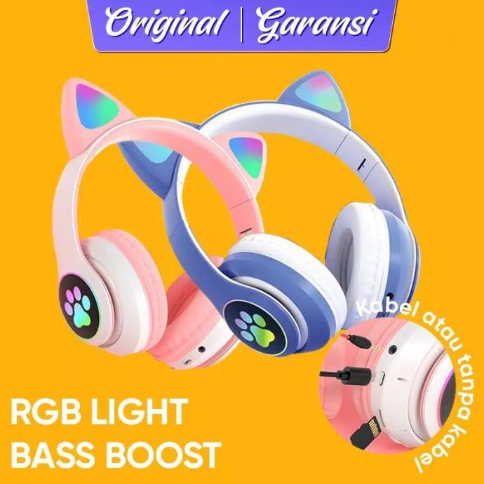 Headset Telinga Kucing Pink Lucu headphone gaming anak karakter