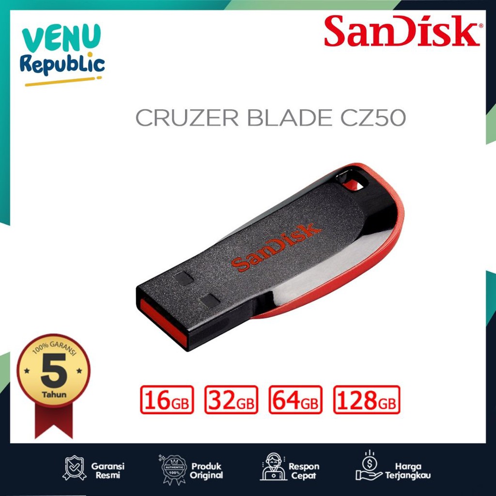 Flashdisk Cruzer Blade CZ50 128Gb Sandisk Original Garansi