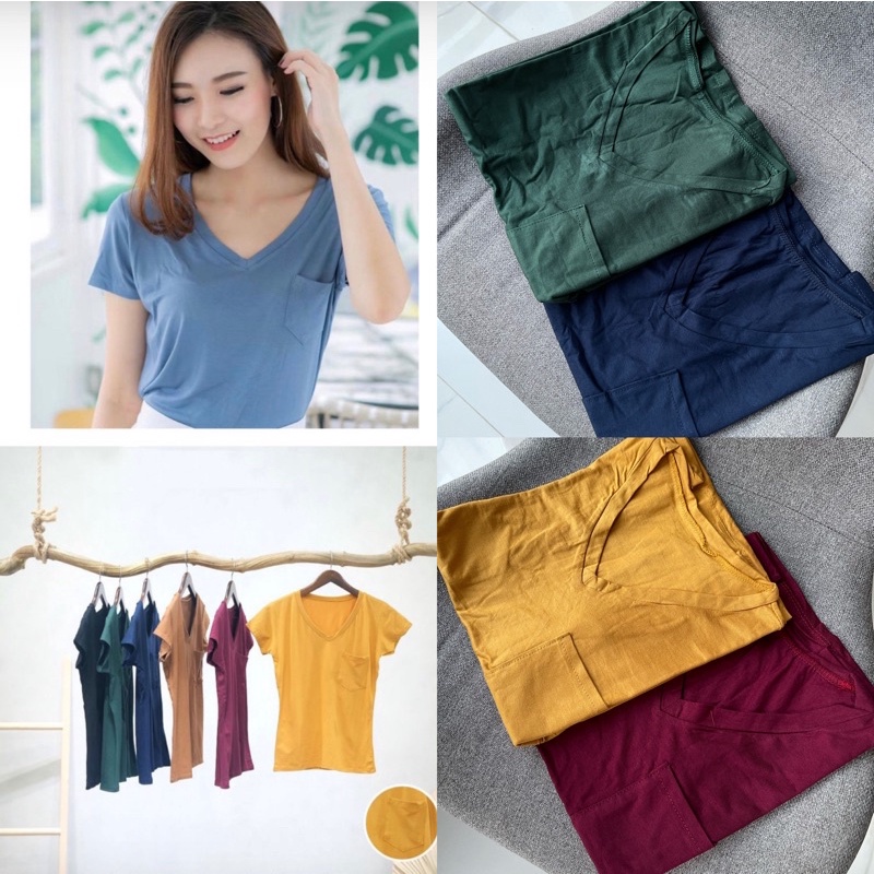 kaos vneck pocket polos wanita murah,kaos polos vneck kantong cwe murah, kaos basic murah,kaos murah korean 643