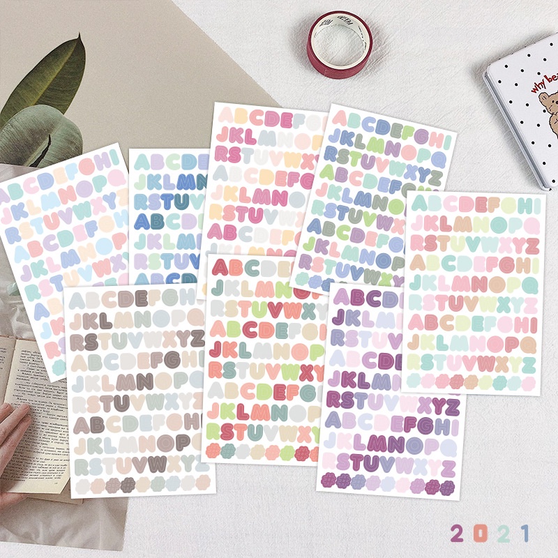 Korea warna digital Bahasa Inggris alphabet stiker truk mini dekoratif karakter haoshou akun bahan K
