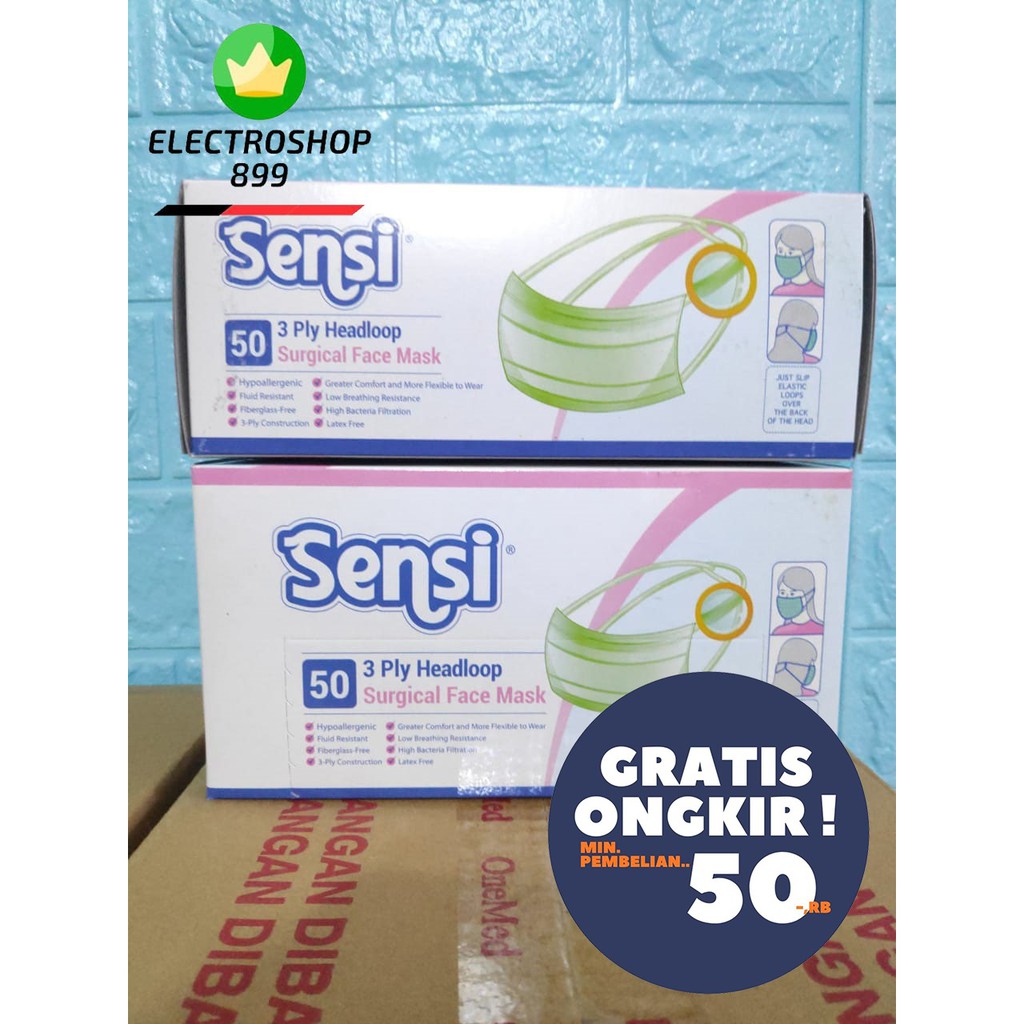 Sensi Surgical Mask 3ply Earloop / Headloop isi 50pcs