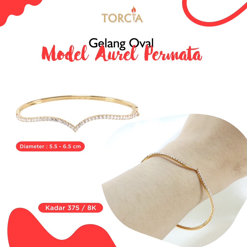 Gelang Oval Emas Asli Model Aurel Permata Kadar 375 Torcia