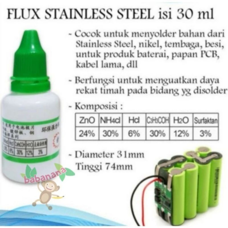 Flux stainless steel 30ml lem untuk stenlis baterai battery dll