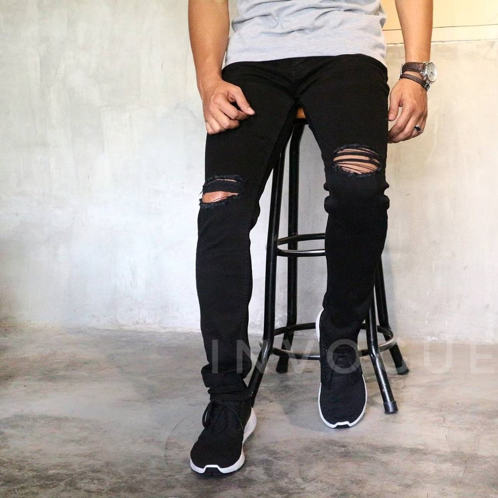 Jeans ripped blue light celana sobek pria hitam sobek Jeans ripped blue light celana sobek pria hitam sobek