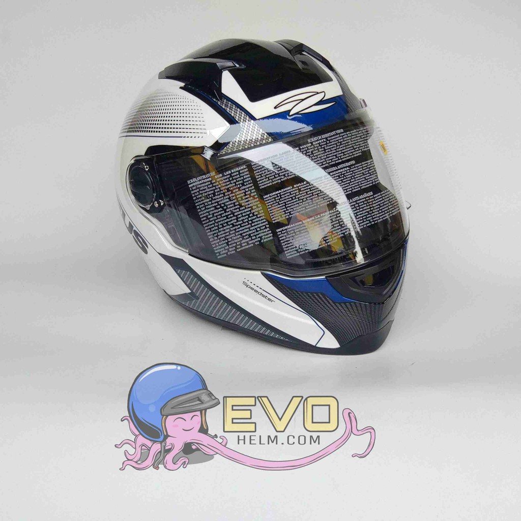 HELM ZEUS FULL FACE WHITE AL6 BLUE - FREE SMOKE VISOR ZEUS ORIGINAL ( ONGKIR 2KG )