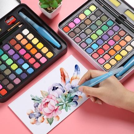

Flash Sale TOPER Watercolor Set 48 Warna Solid Free Kuas dan Kertas Gambar Metal Tin Case/Cat Air Padat Set/Water Color Set