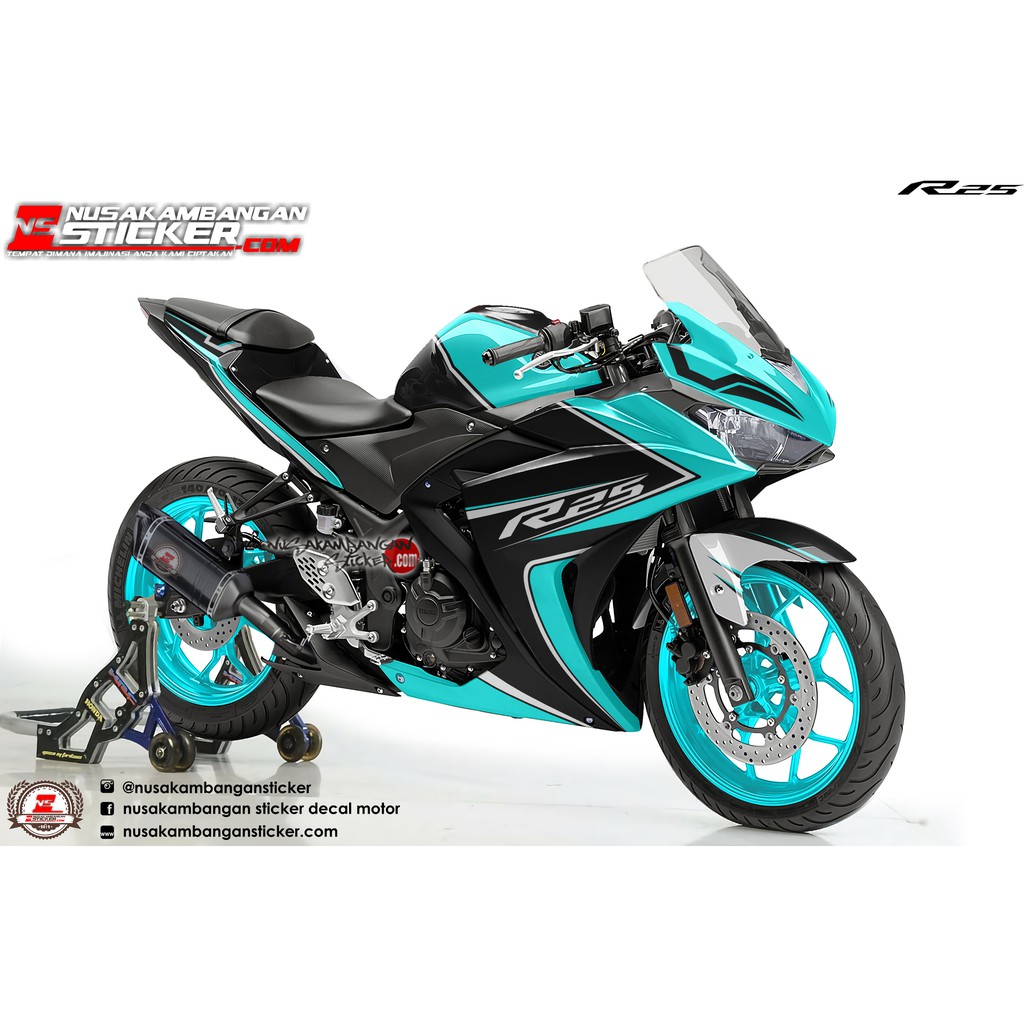 Decal stiker Yamaha R25 Hitam biru tosca Elegant