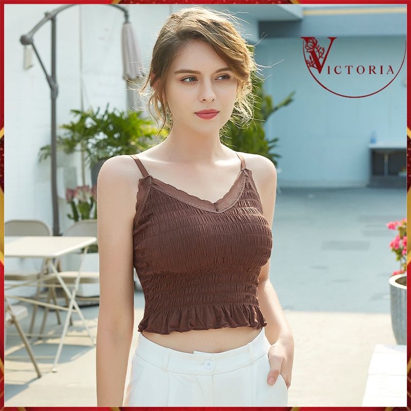 Victoria Tanktop import Wanita kamisol padded hiasan renda cantik bh pakaian dalam fashion 1076