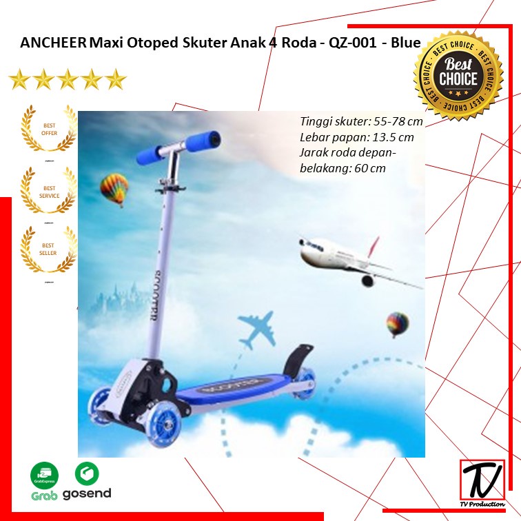 Skuter Maxi Otoped Skuter Anak 4 Roda - Blue