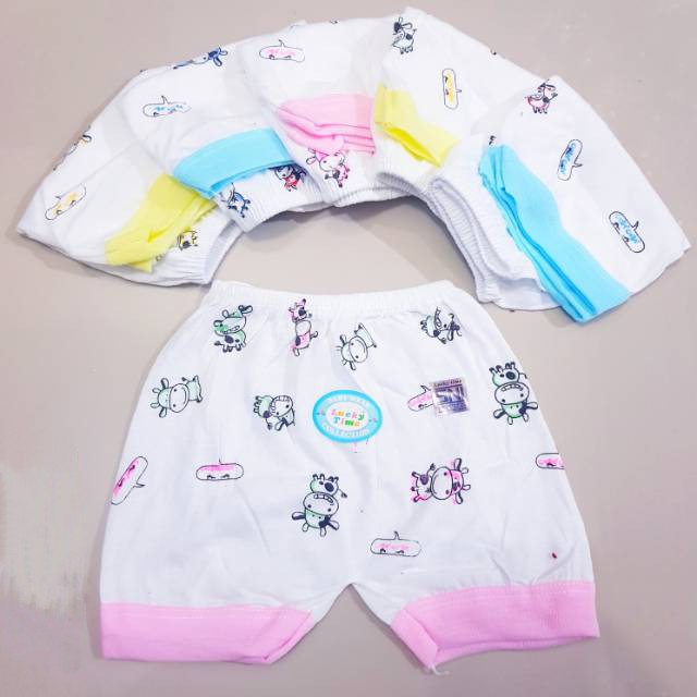 3 Pcs Celana Pendek Bayi Newborn (0-6 BUlan) Lucky Time SNI - Celana Pendek Bayi Motif Dasar Putih