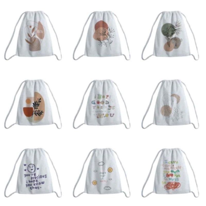 Radjatotebag (bisa custom sablon ) string bag TAS SERUT Kanvas broken white 01