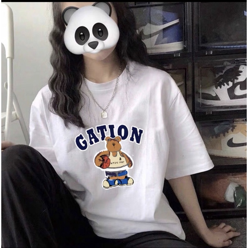 Ederlich  Oversize T-Shirt/Atasan Model Longgar Wanita Baju Kaos Motif Bear Basket Gation